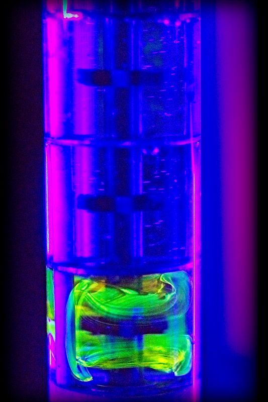 Continuous flow reactor fluorescence